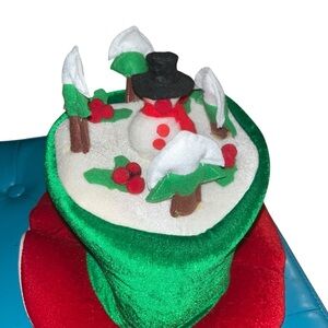 Christmas Holiday Top Hat Green Red Felt Snowman Trees ugly sweater contest